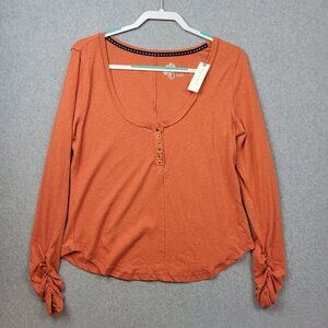 Anthropologie x Pilcro Sustainable Henley Womens Size Large Pullover Top Coral